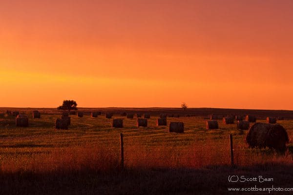 Round bales and Clark County sunrise