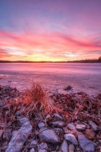 Shoreline of the River Ponds photographed at Sunset