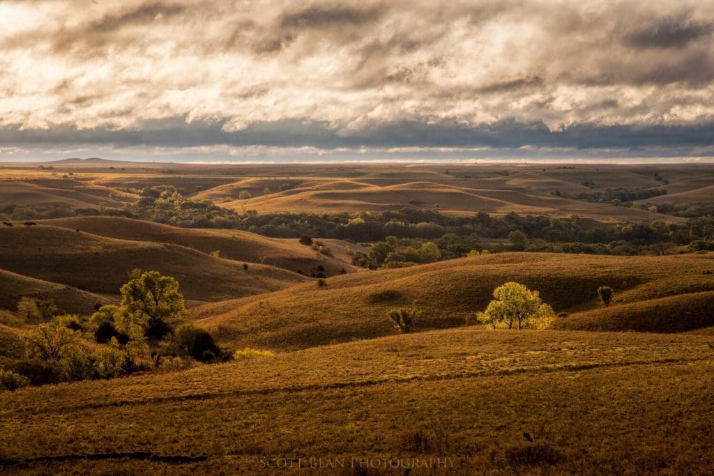 Light and shadows across a view of the Flint Hills