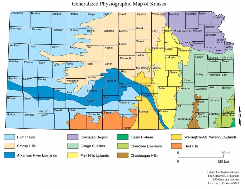 Generalized Physiographic Map of Kansas by the Kansas Geological Survey. Accessed at: https://kgs.ku.edu/generalized-physiographic-map-kansas